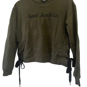 Forever 21 Olive Lace-Up Sweatshirt